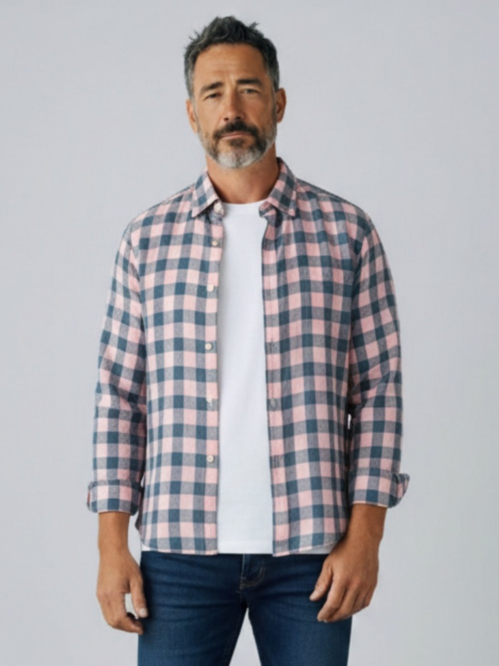 Bonobos Men’s Linen Pink and Blue Plaid Button-Up Shirt Size M